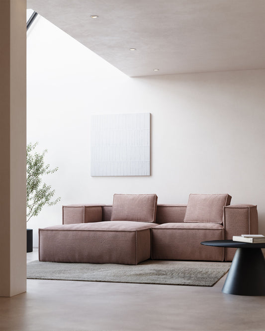Blok 2-seater left chaise longue sofa in pink thick corduroy 240cm FSC Mix Credit