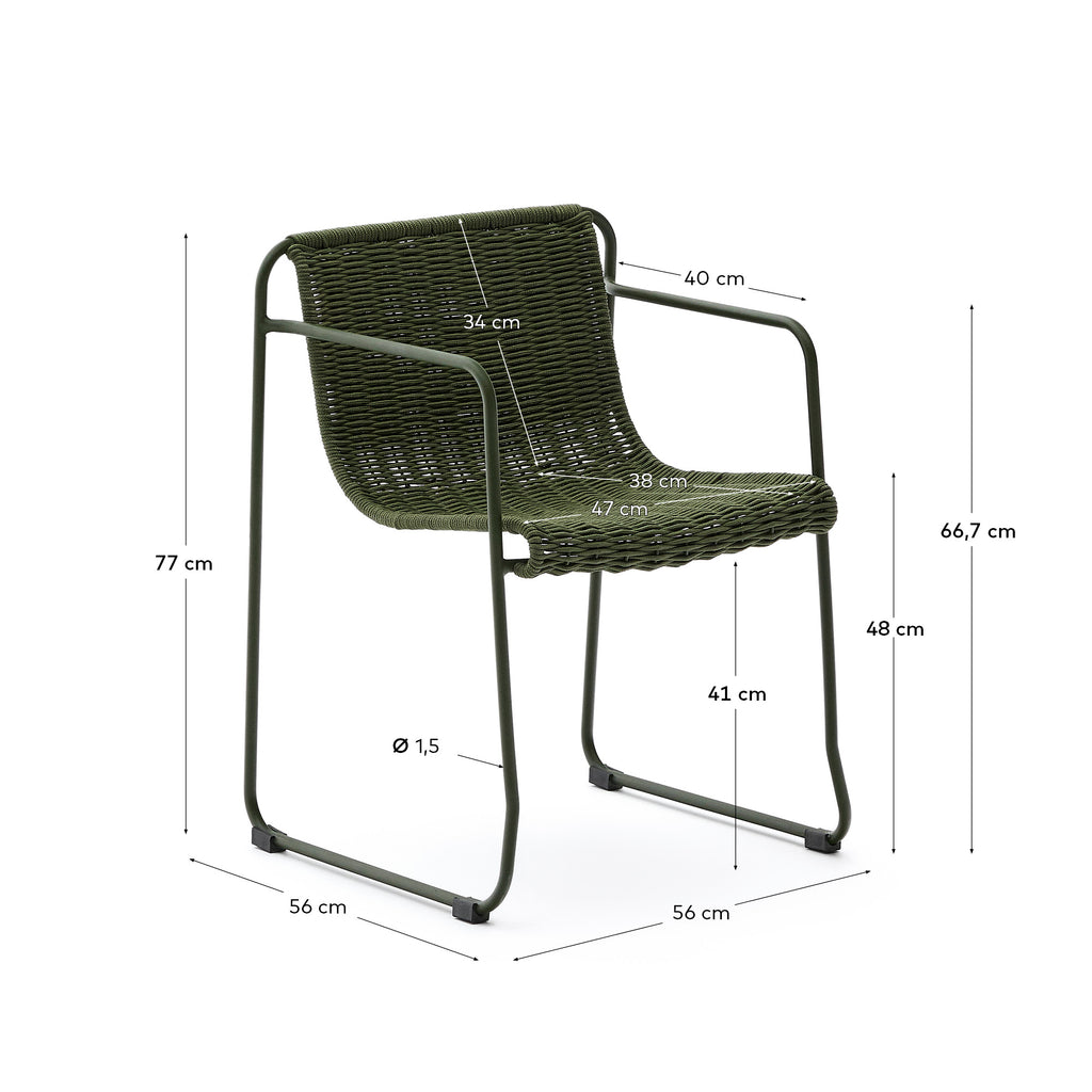 Maurina chair in green galvanised steel and green rope cord