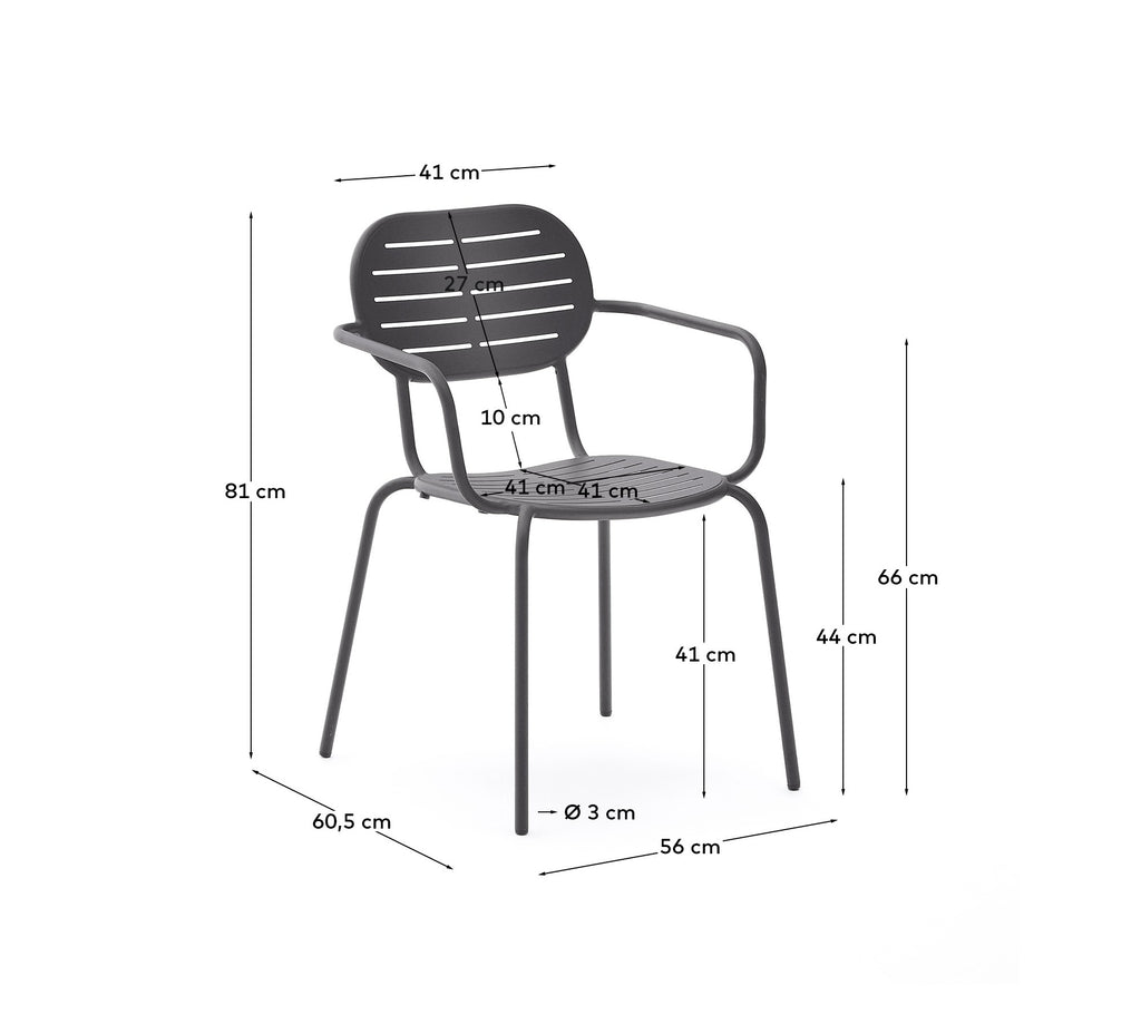 Brai stackable outdoor chair with armrests in dark grey galvanised steel