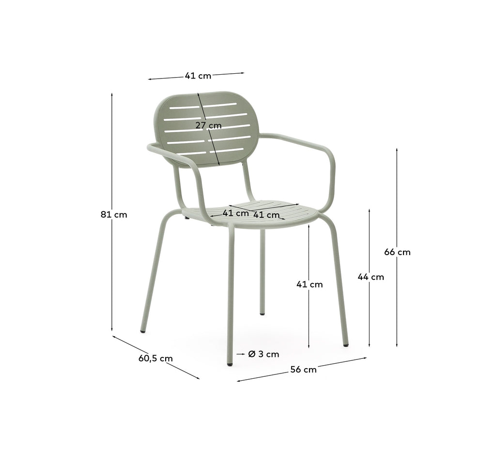 Brai stackable outdoor chair with armrests in turquoise galvanised steel