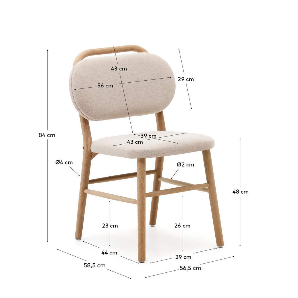 Helda chair in beige chenille and solid oak wood FSC Mix Credit