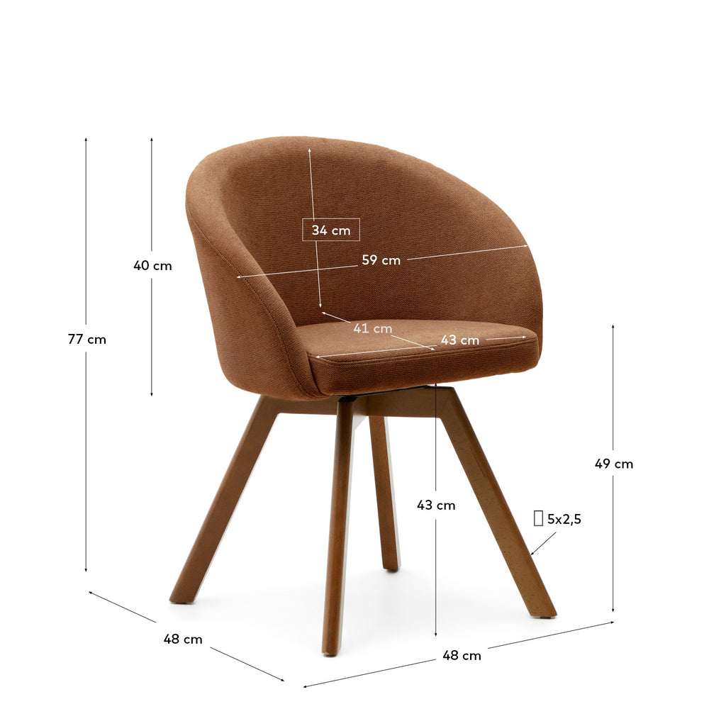 Marvin brown chenille swivel chair with solid beech wood legs with a walnut finish FSC 100%