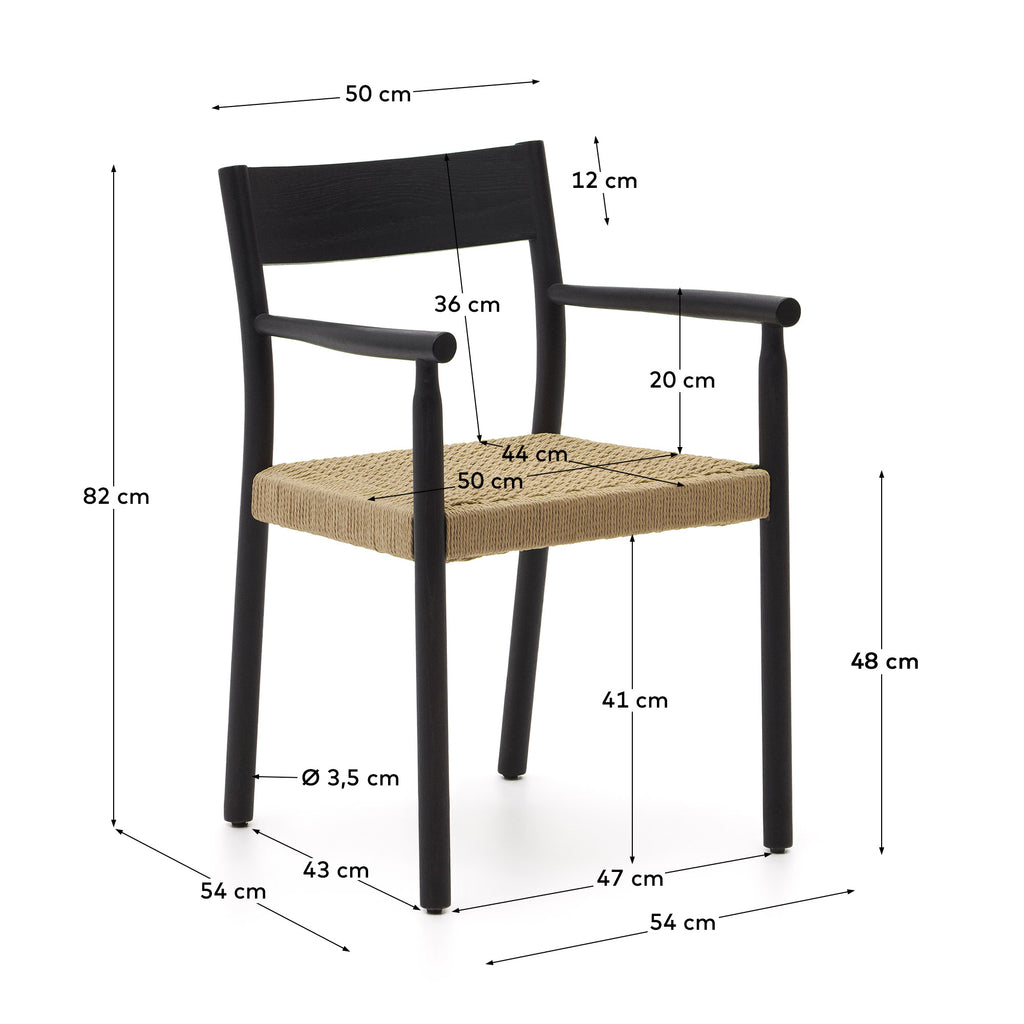 Yalia chair in solid oak with black finish and rope seat FSC 100%