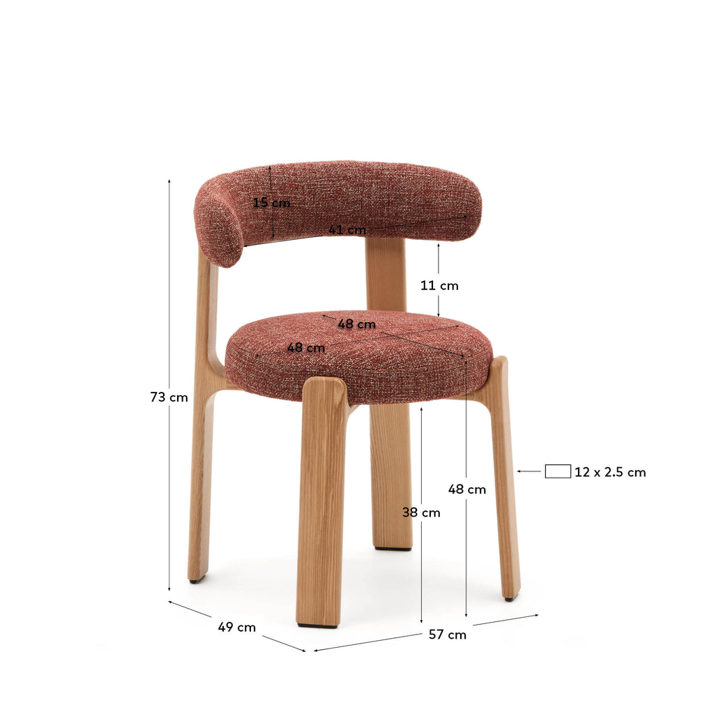 Granite chair terracotta-coloured chenille and solid ash wood in a natural finish FSC 100%