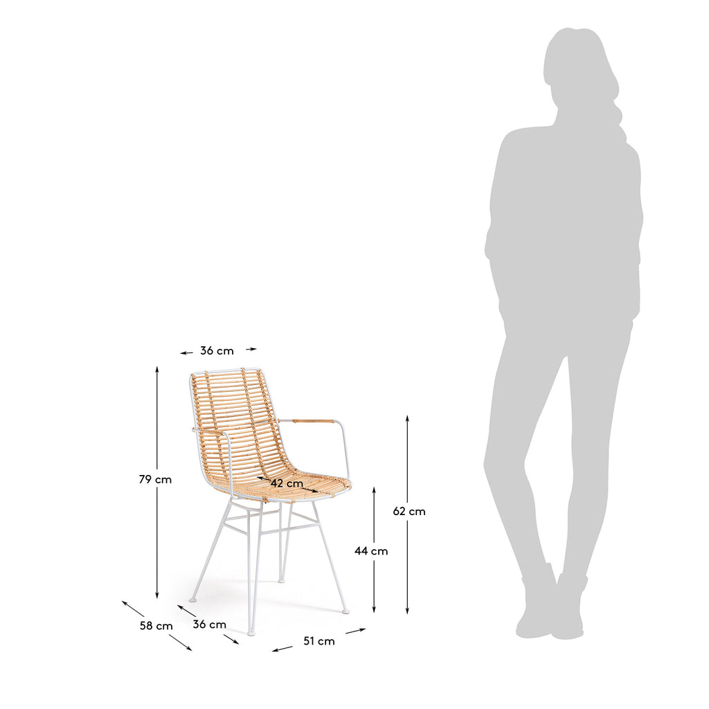Tishana rattan and white steel chair with armrests