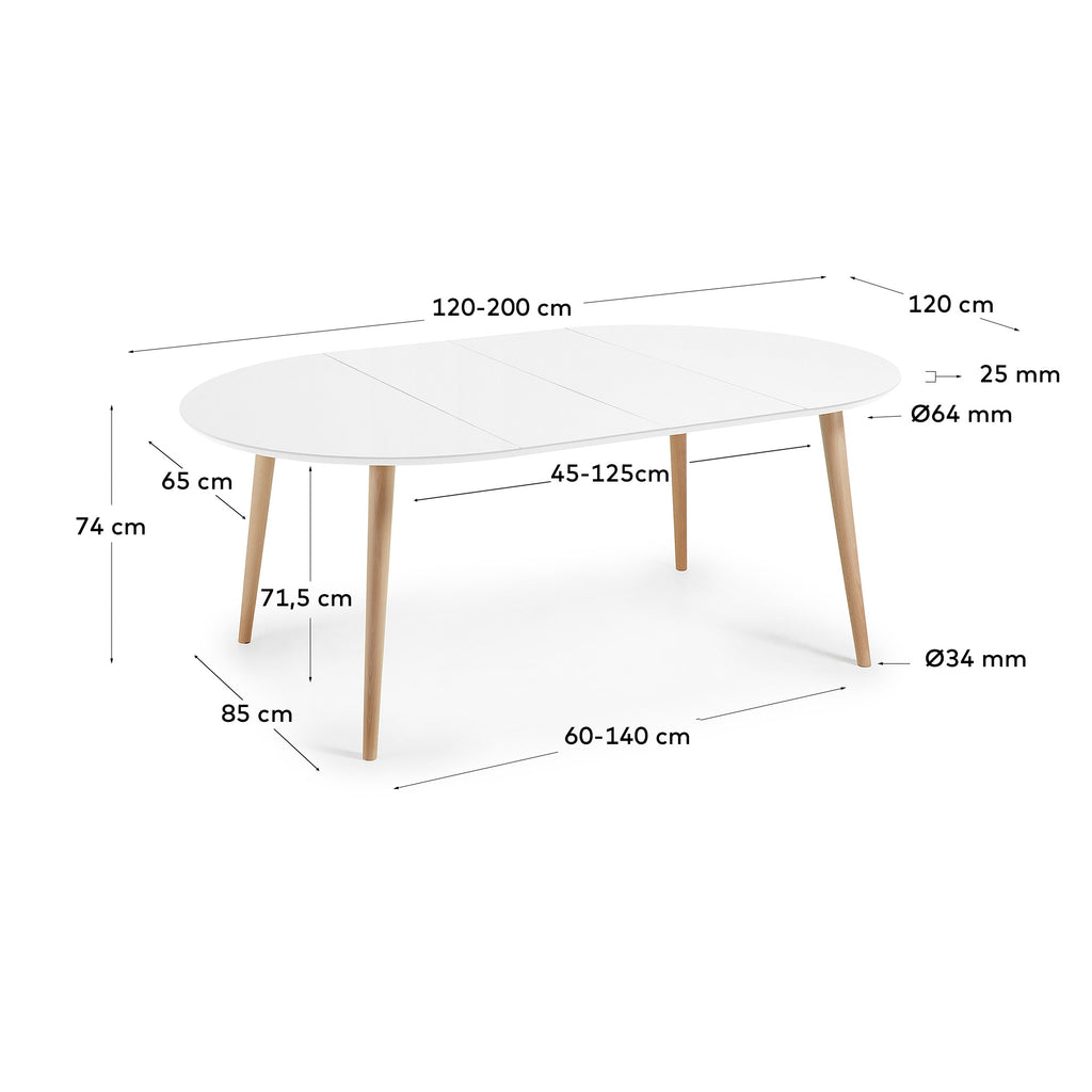 오퀴 화이트 확장형 다이닝 테이블 (정원형/ 120 x 120-200cm)