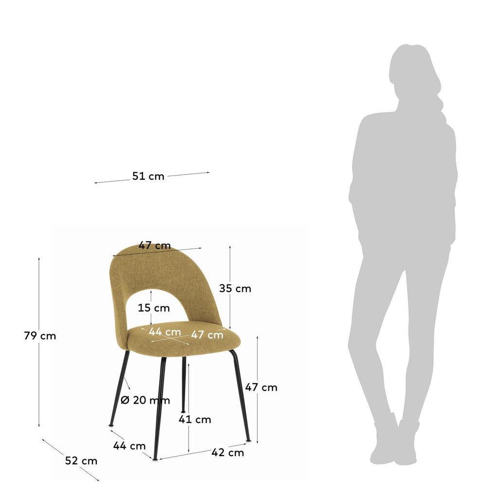 Mahalia dining chair in mustard with steel legs, with a black painted finish FSC 100%