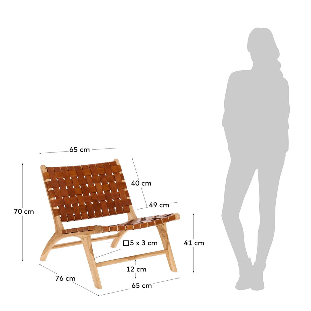 칼리스타 브라운 스트랩 티크나무 라운지 암체어