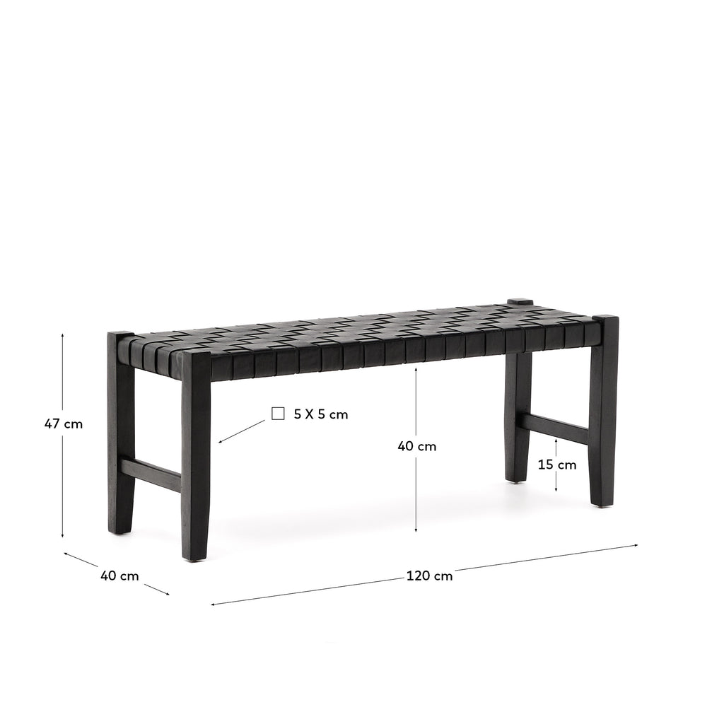 칼리스타 블랙 가죽 마호가니 나무 벤치 120cm