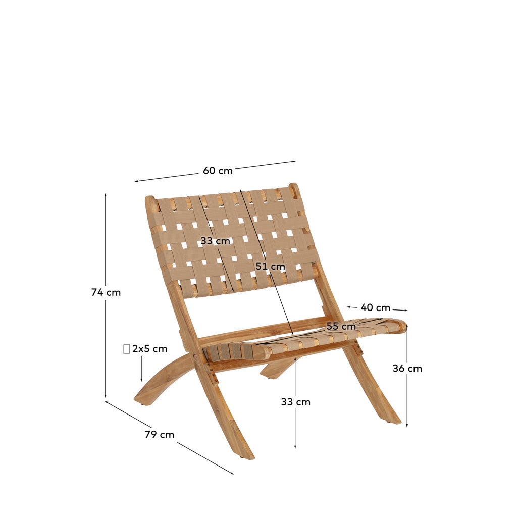 Chabeli acacia wood folding chair in acacia wood and beige cord FSC 100%