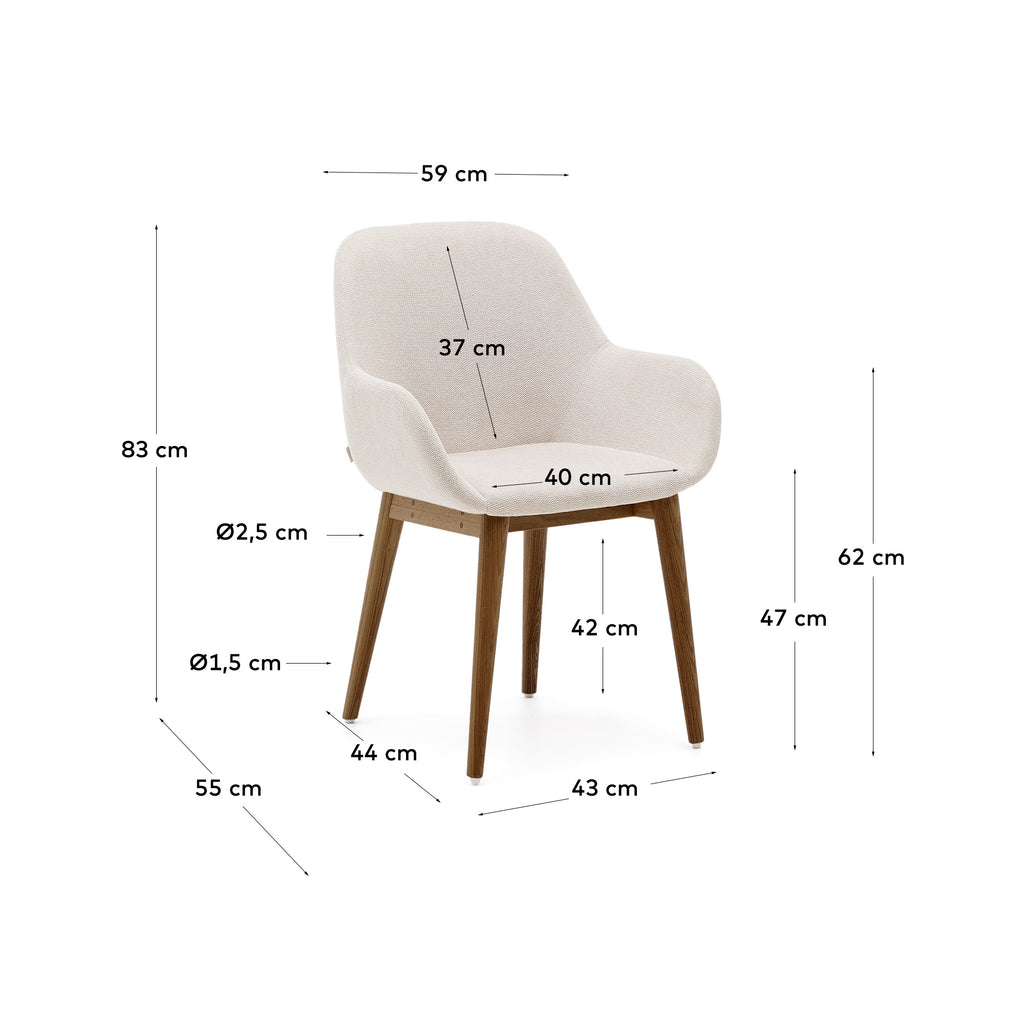 Konna chair in beige with solid ash wood legs in a dark finish
