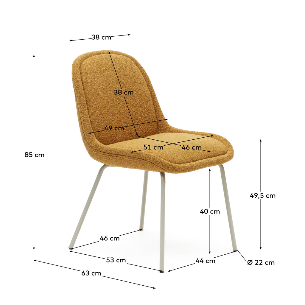 Aimin chair in mustard bouclé and steel legs with a matte beige painted finish FSC Mix Credit