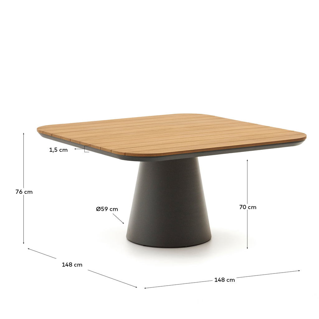 Tudons outdoor table in aluminium with a grey and teak finish, 148 x 148 cm FSC 100%