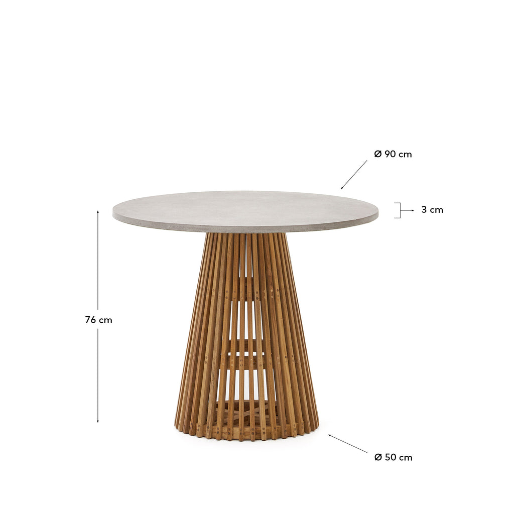 Alcaufar round outdoor table made of solid teak wood and grey cement Ø 90 cm