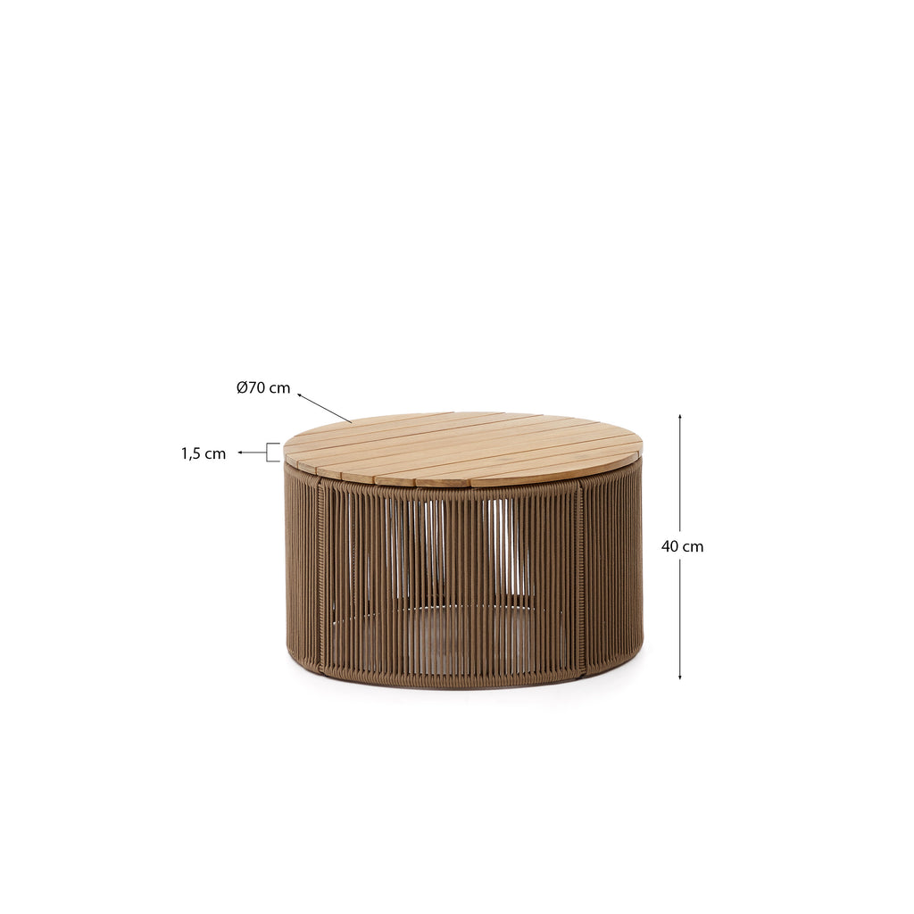 Dandara coffee table made of steel, beige cord and solid acacia wood, Ø70 cm FSC 100%