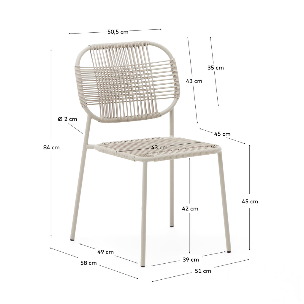 Talaier stackable outdoor chair made of synthetic rope and galvanized steel in beige finish