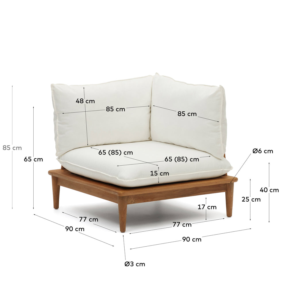 Portitxol modular corner armchair in solid teak