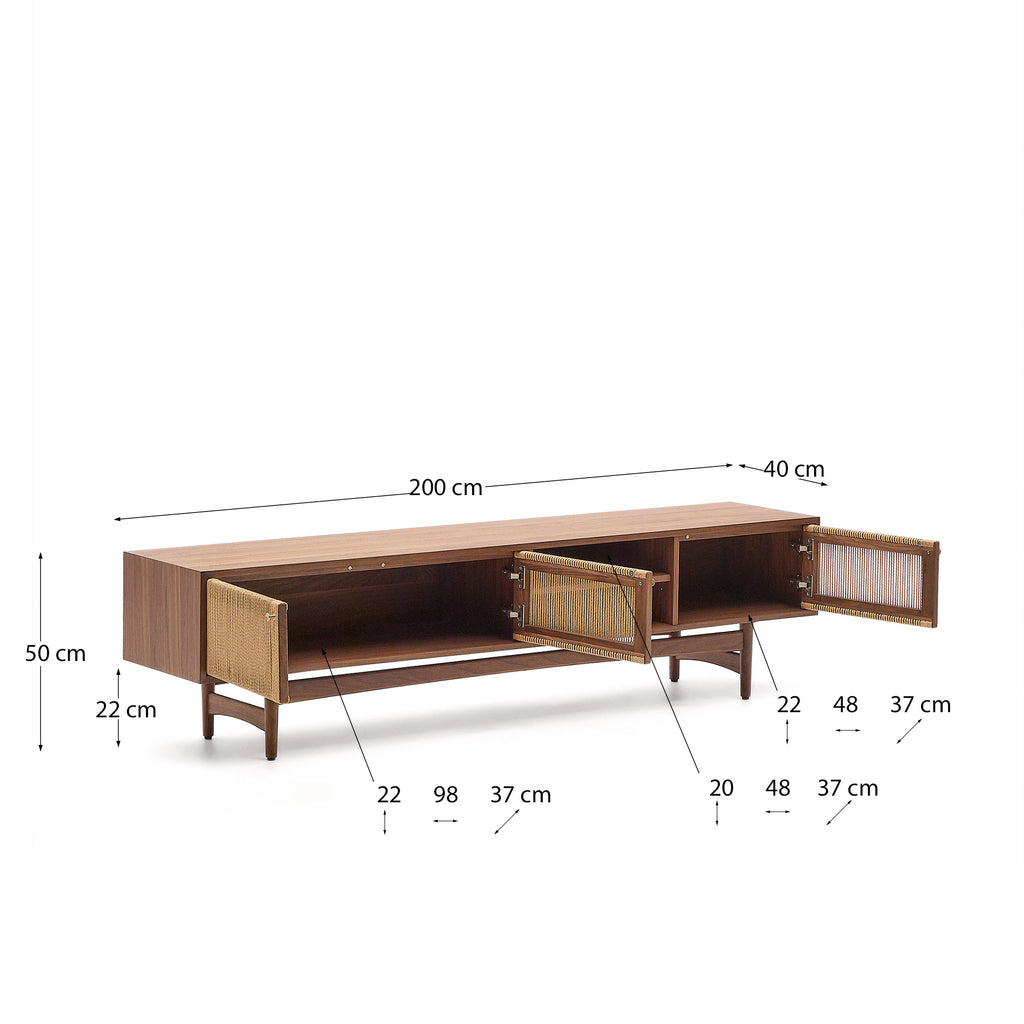 엘란 월넛 원목 베니어 코드 3도어 디자인 TV거실장 200 x 50cm