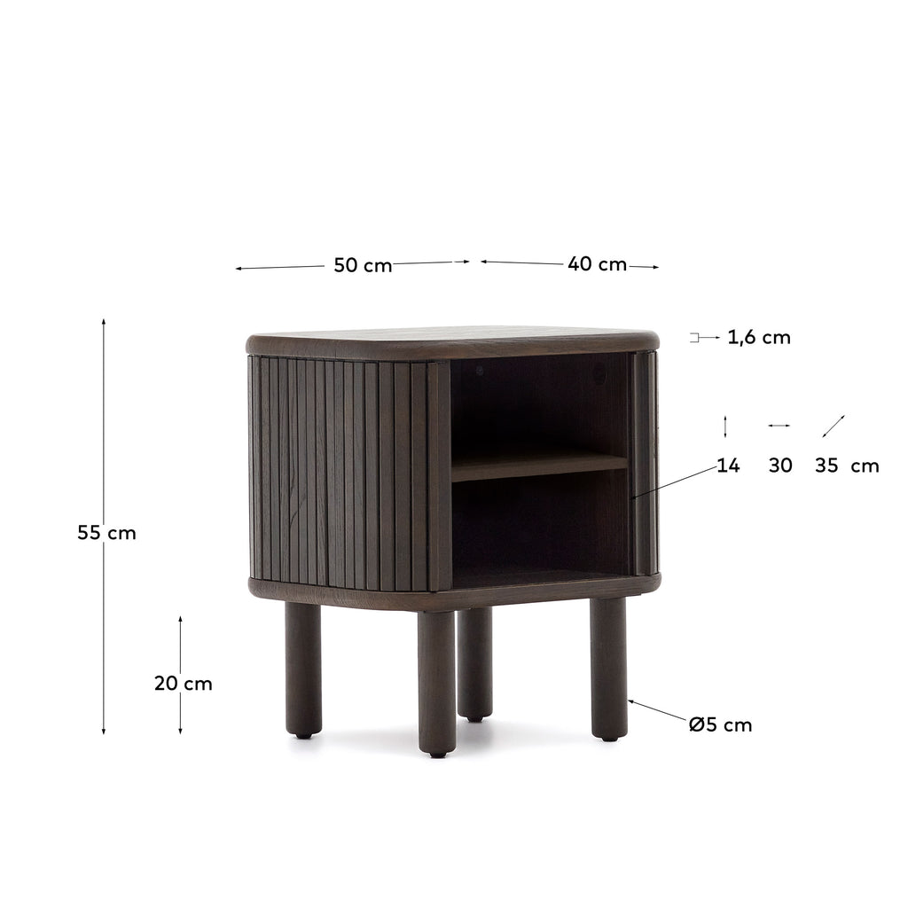 Mailen bedside table in ash veneer with a dark finish 50 x 55 cm