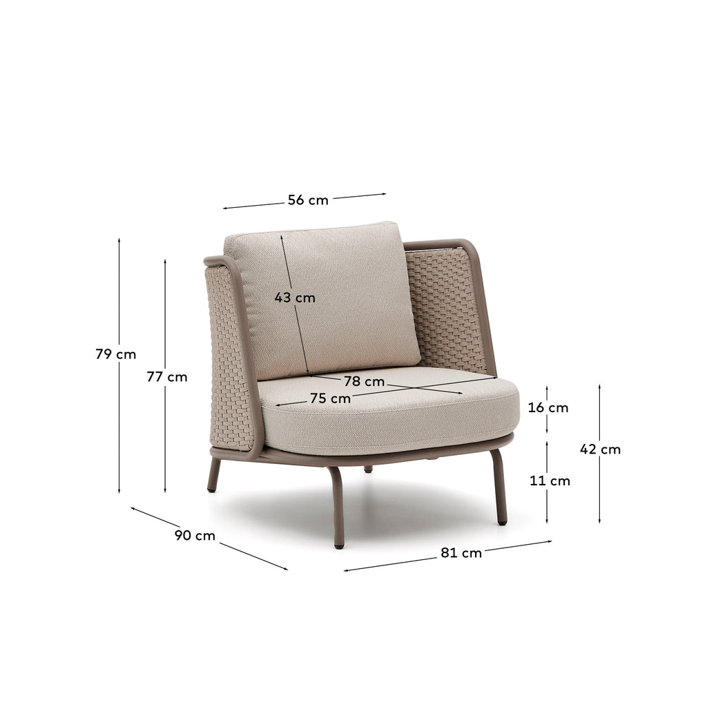 Sedalis outdoor armchair in aluminium and taupe rope cord