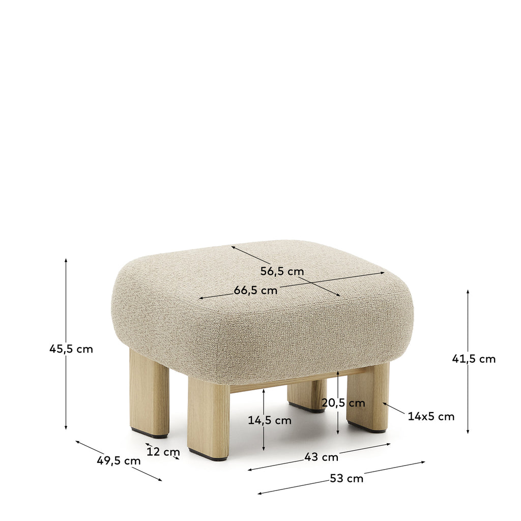 카바나 베이지 셔닐 FSC 100% 네츄럴 애쉬나무 풋레스트 65x55.4 cm