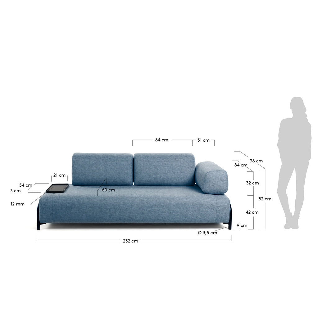 콤포 스페인 직수입 3인소파 블루 232cm (암레스트1+트레이1)