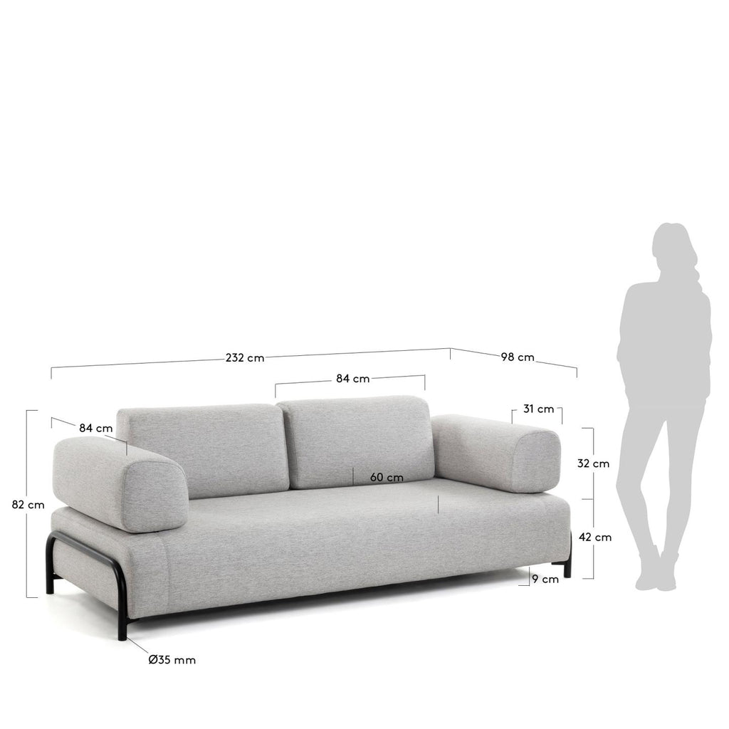 콤포 스페인 직수입 3인소파 라이트그레이 232cm (암레스트2)