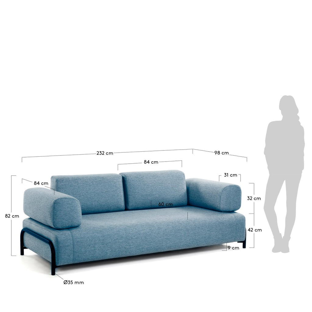 콤포 스페인 직수입 3인소파 블루 232cm (암레스트2)