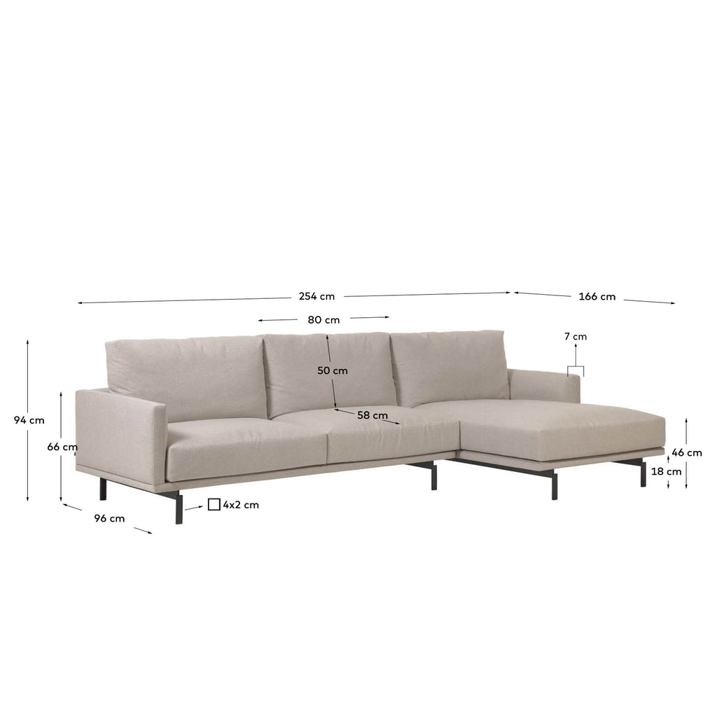Galene 3 seater sofa with right-hand chaise longue in beige, 254 cm FSC Mix Credit