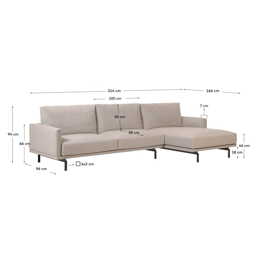 Galene 4 seater sofa with right-hand chaise longue in beige, 314 cm FSC Mix Credit