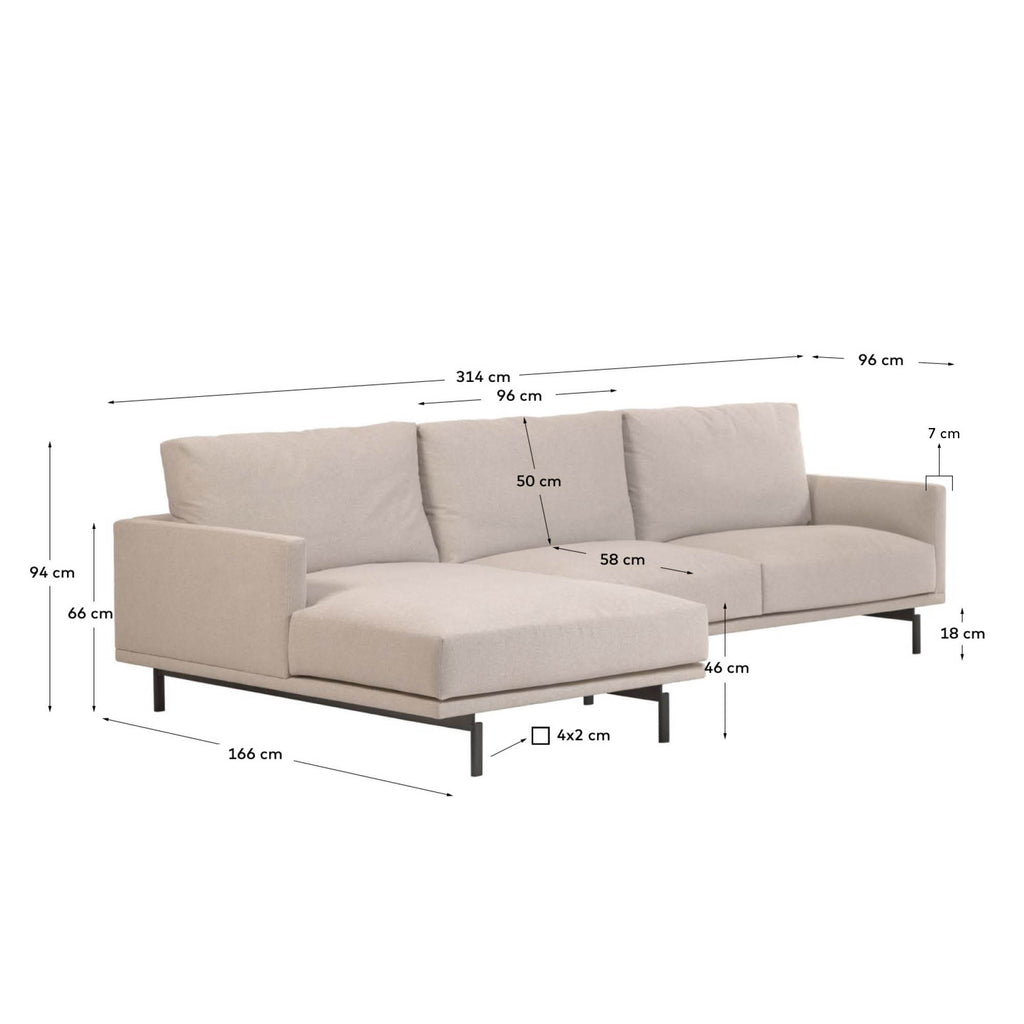 Galene 4 seater sofa with left-hand chaise longue in beige, 314 cm FSC Mix Credit