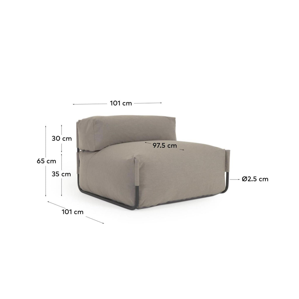 Square modular 100% outdoor sofa pouffe w/ backrest, green with black aluminium, 101x101cm