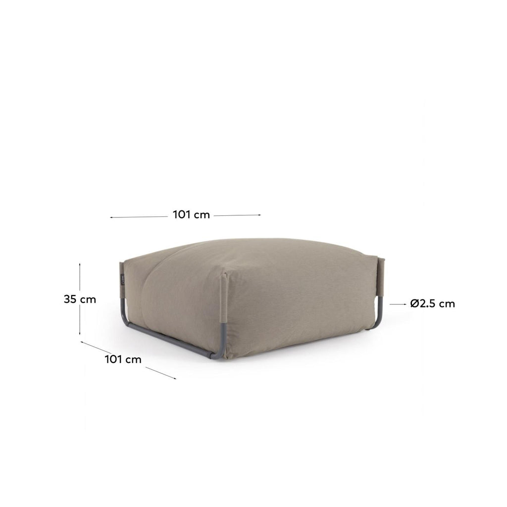 Square modular 100% outdoor sofa pouffe in green with black aluminium, 101 x 101 cm