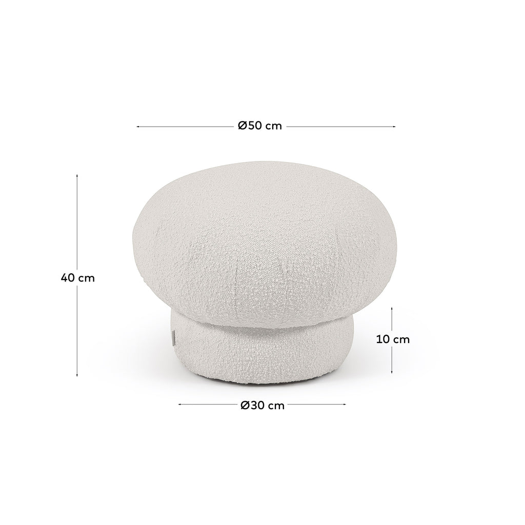 Sarisha round pouffe in white bouclé, Ø 50 cm