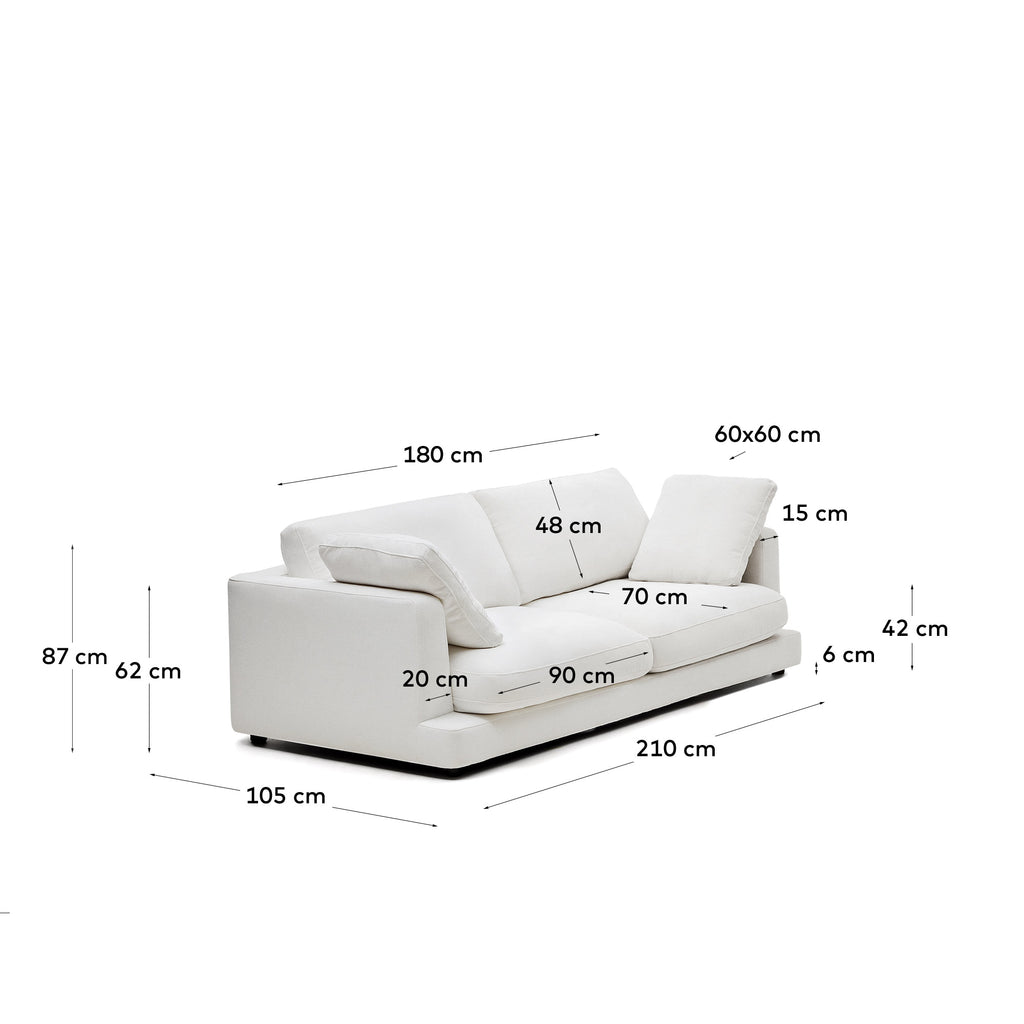 Gala 3 seater sofa in white, 210 cm