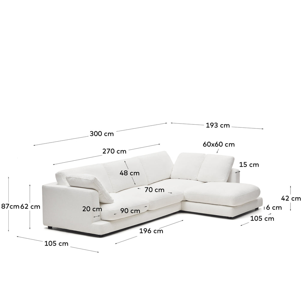 갈라 스페인 직수입 4인 카우치소파 300cm 우측카우치 (화이트)