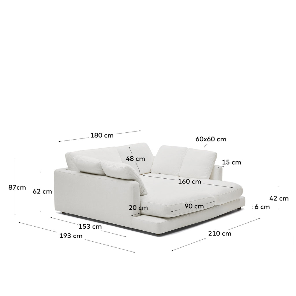 갈라 스페인 직수입 3인 더블체이스라운지 소파 210x193cm (화이트)