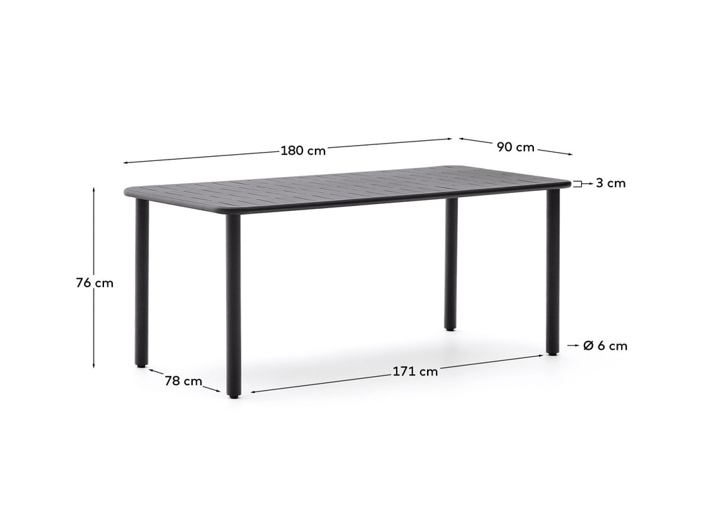 Brai outdoor table in dark grey galvanised steel 180 x 90cm