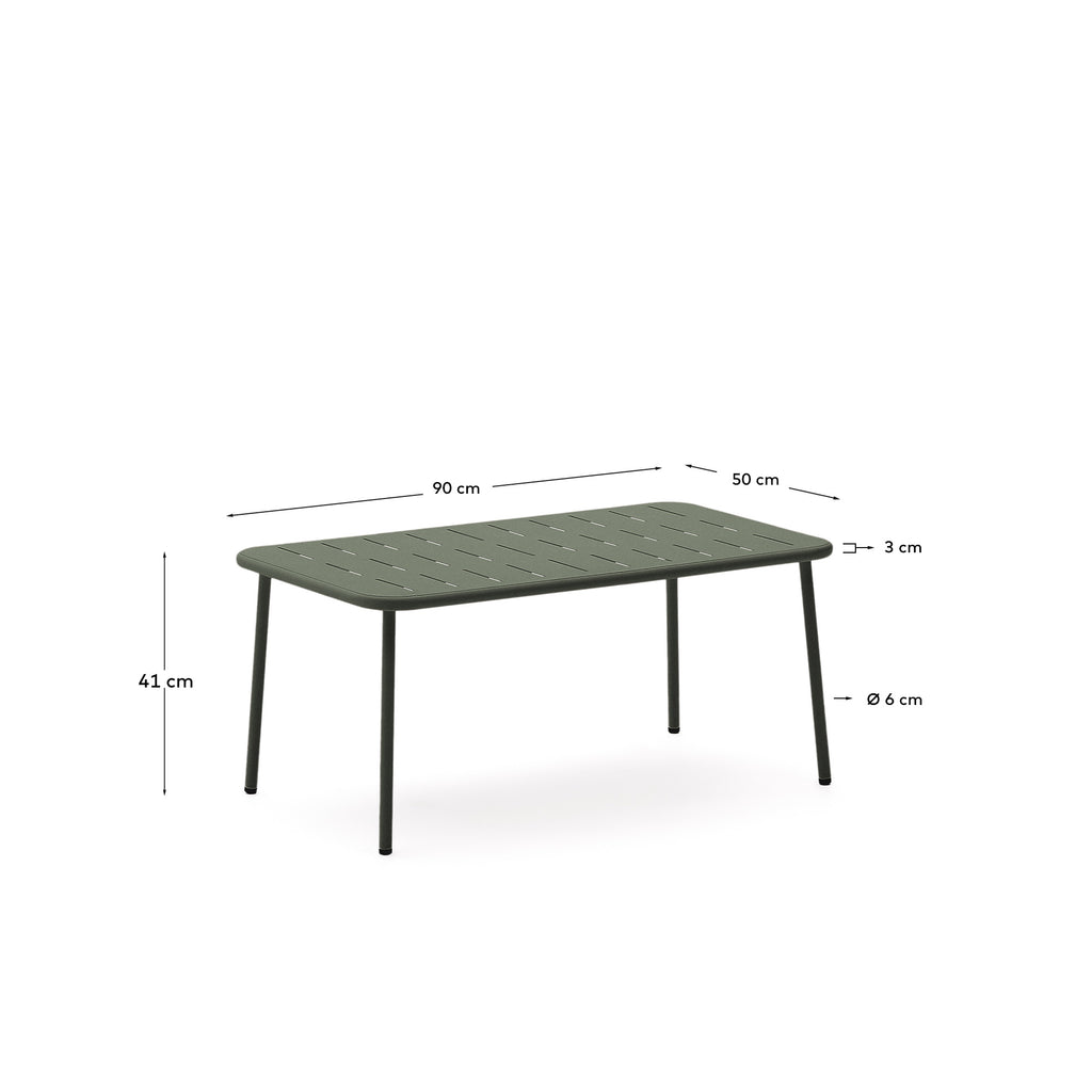 Zivia outdoor coffee table in green galvanised steel 90 x 50cm