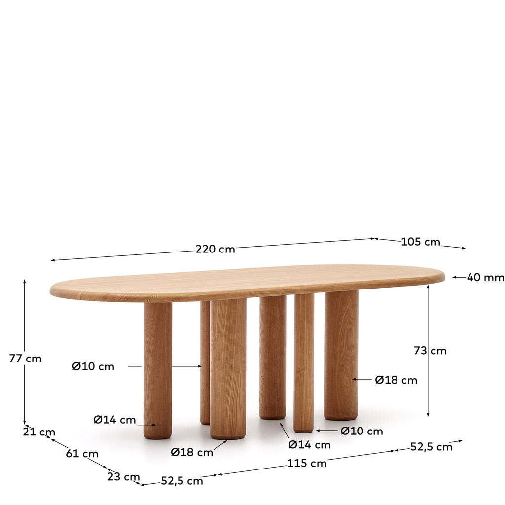 마일렌 타원형 애쉬나무 네츄럴 무늬목 테이블 Ø 220 x 105 cm