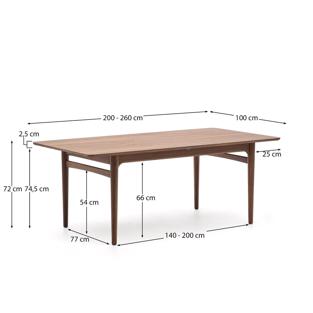 Elan extendable table in veneer and solid walnut wood 200 (260) x 100 cm FSC Mix Credit