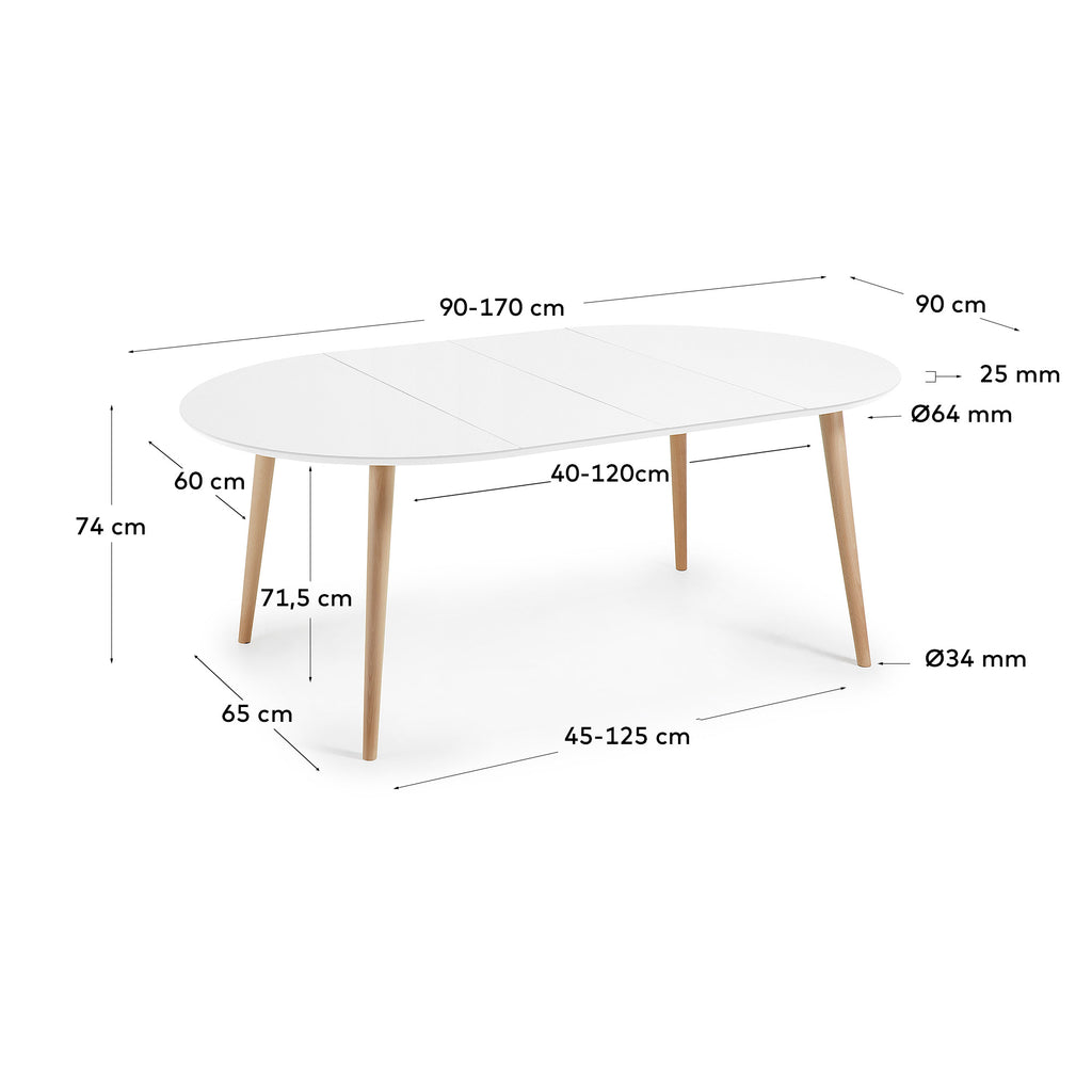 오퀴 화이트 확장형 다이닝 테이블 (정원형/ 90 x 90-170cm)