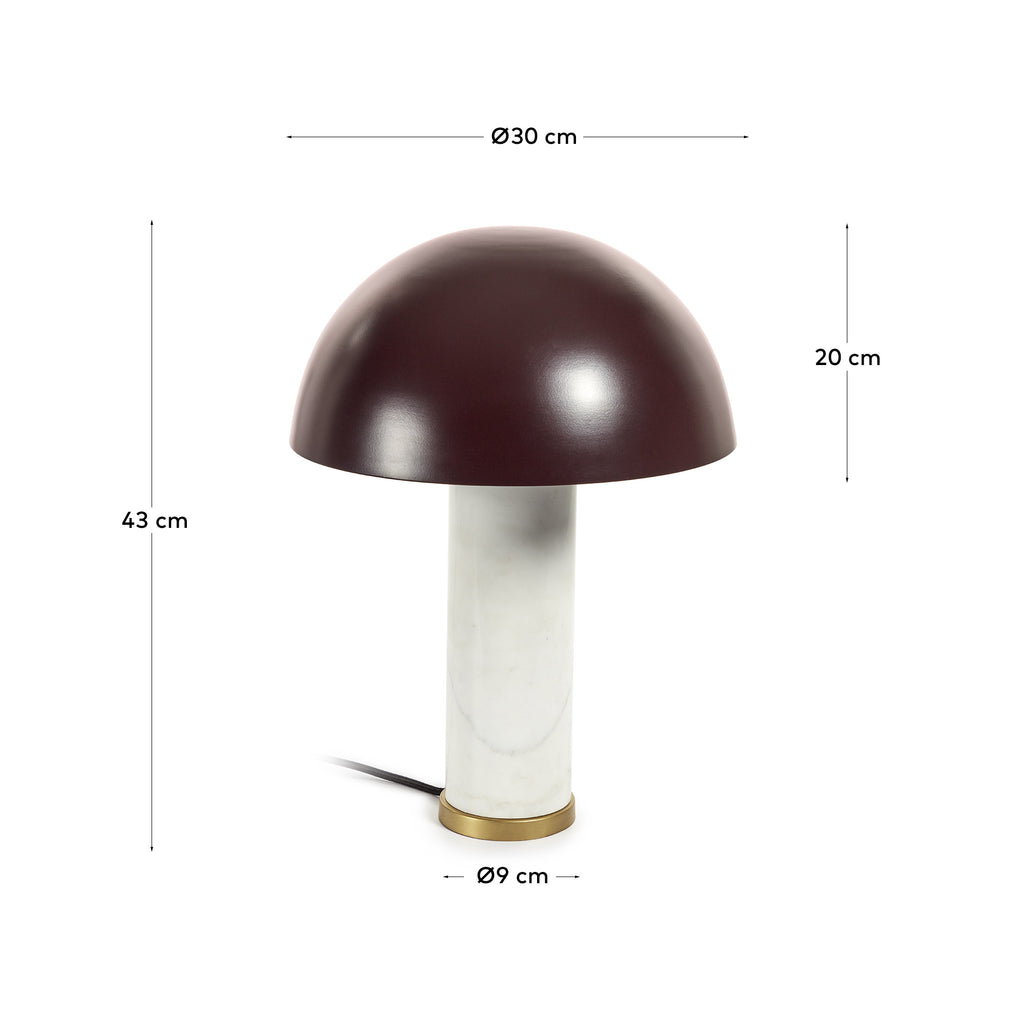 Zorione table lamp in white marble and metal, with a painted brown finish