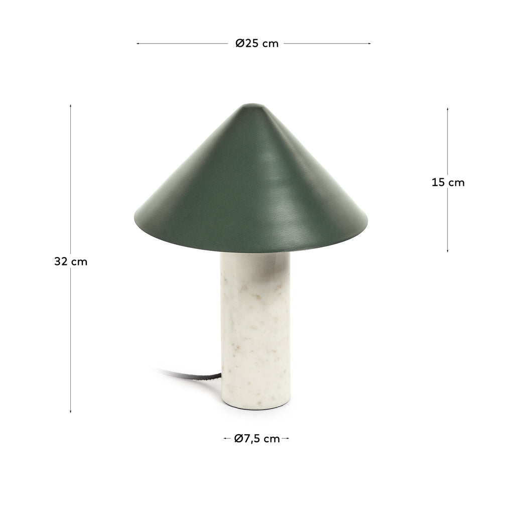Valentine table lamp, white marble and metal with a green painted finish