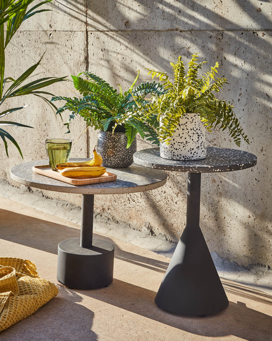 Delano grey terrazzo side table with steel legs in a black finish, Ø 55 cm