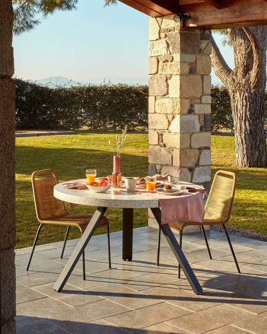 Lambton stackable chair in brown rope and steel with black finish