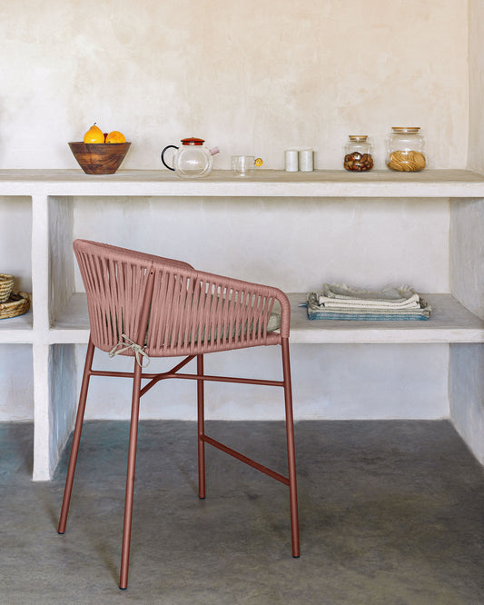 Yanet stool made from terracotta cord and galvanised steel, height 65 cm