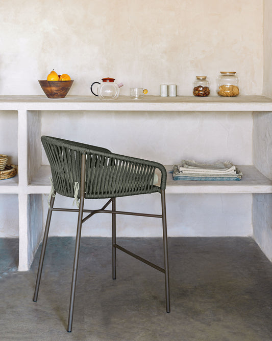 Yanet stool made from green cord and galvanised steel, height 65 cm