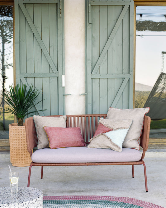 Nadin 2 seater sofa in terracotta cord with galvanised steel legs, 135 cm