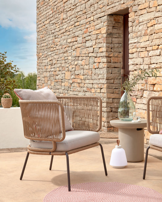 Nadin armchair in beige cord with galvanised steel legs